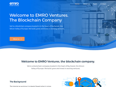 Emro Ventures redesign blockchain blockchain company crypto currency design electric blue landing page material design one page site ui