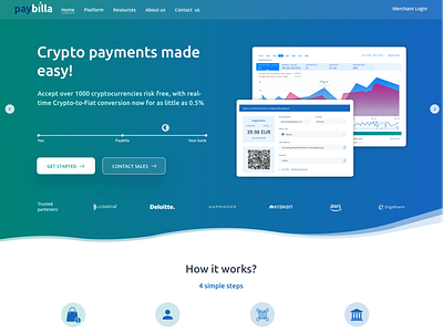 Paybilla website 2019 - Crypto & card payments blue card payments crypto crypto wallet fintech gradient material design teal