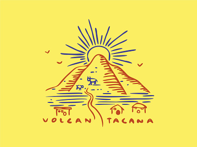 Tacana Volcano field illustrator landscape mountain sunset vector illustration village