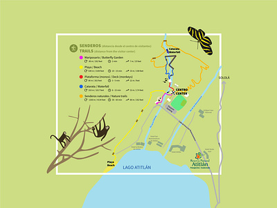 Trails map of Atitlan Nature Reserve beach illustration map nature trails vector