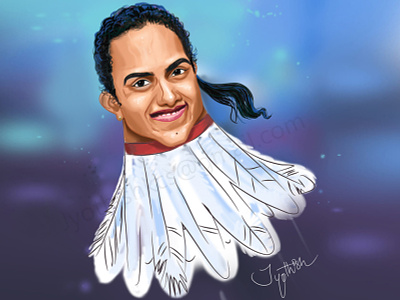caricature of P. V. Sindhu art caricature cartoon champion characterdesign concept drawing illustration illustrator indian sports photoshop player