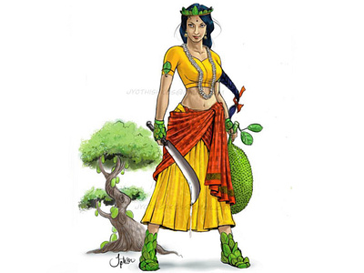 The jackfruit warrior character concept digital art drawing illustration indian girl jackfruit procreate procreate art the jackfruit warrior