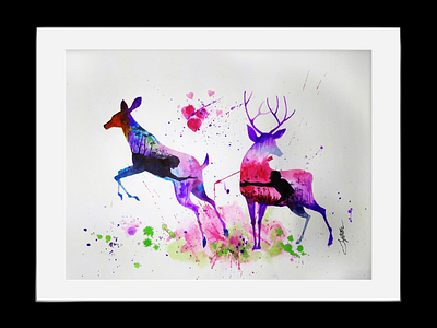 Adieu... water colour art painting deer