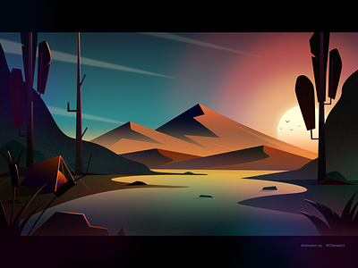 夕阳下的旅途 flat illustration illustration shimmer ui web