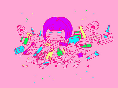 Meds girl illustration pills pink vector