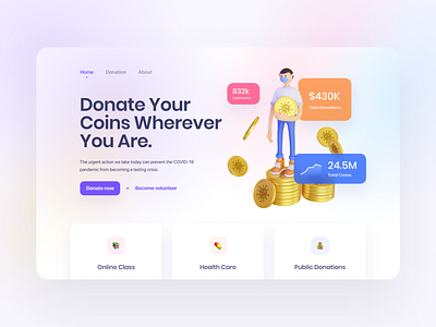 3D Illustration for Donation Dashboard Concept 3d 3d illustration bitcoin corona covid 19 crowdfunding cryptocurrency currency dashboard design donate donation fundraising illustration money ui ux virus volunteer