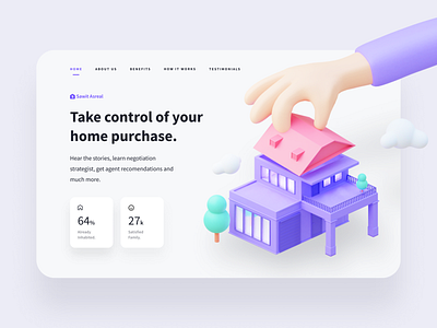 Homie - 3D Concept for Header 3d 3d design 3d illustration 3d model 3d ui design agent clean design family header home house illustration model purple real estate rent sell ui ux