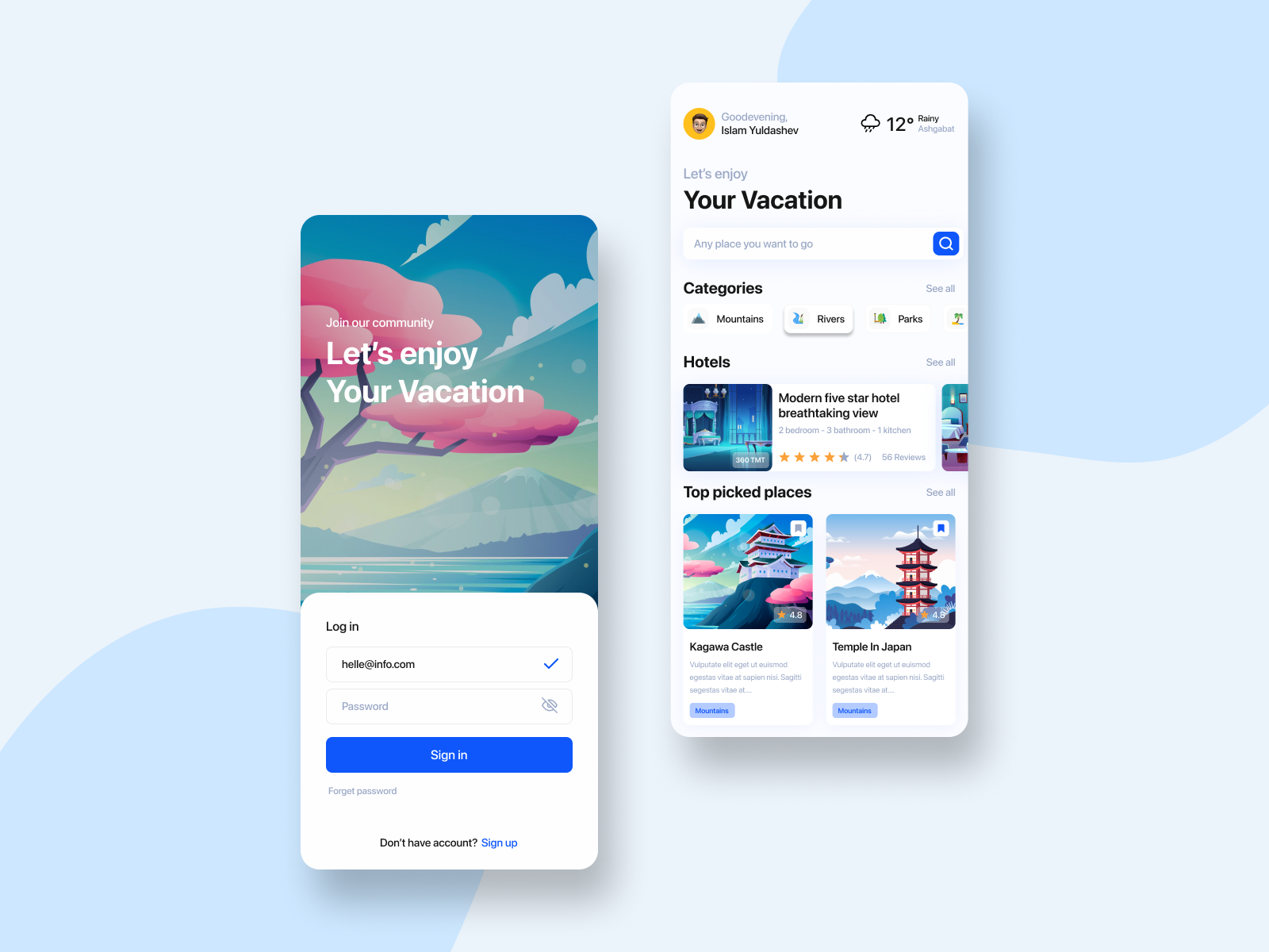 Travel App UI design by Islam Yuldashev on Dribbble