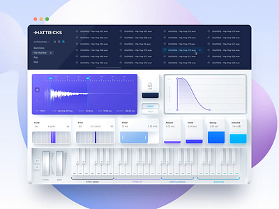 HATTRICKS 3d after effects animated b3d blender branding drums gui interface knob modeling music neumorphic neumorphism plugin purple ui violet vst