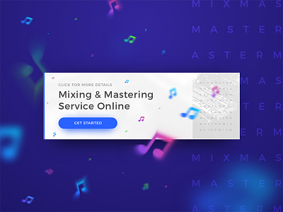 Banner - Mixing & Mastering Service Online ad banner blue blur button colors modern music notes shadow ui ux