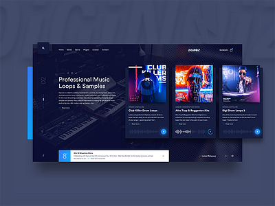 Redesign ... Home Page album blue cover dark design header landing music page ui ux web website