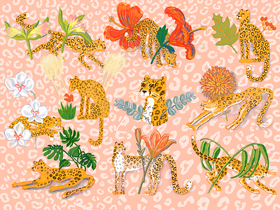 Gepard in flowers wallpaper character flowers gepard illustration wallpaper