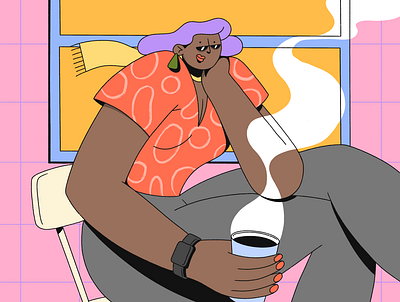 Monday morning illustration body coffee colorful design face fun good good vibe graphic design human illustration mood morning person procreate relax relaxing ui woman