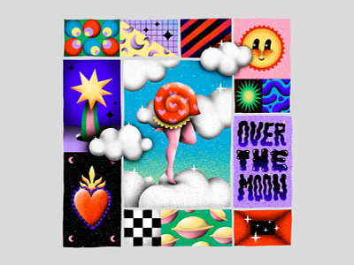 ☁️ OVER THE MOON ☁️ brushes clouds colorful illustration illustrator patterns photoshop smiley face stars texture