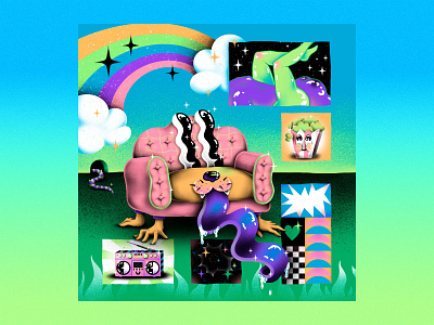Radio Sofa brushes colorful illustration illustrator patterns photoshop popcorn rainbow smiley face sofa stars texture