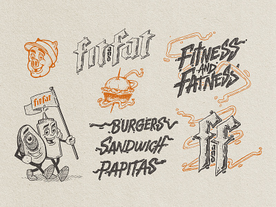 Fit & Fat lettering and mascot branding illustration typography vintage design
