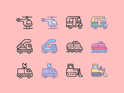 Cute icons: Transport bulldozer design graphic design helicopter icons icons8 ship transport vector vehicle
