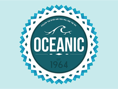 Oceanic badge bleu deep emblem ocean sea typo wave
