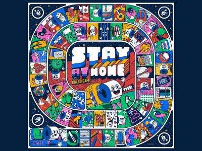 Stay at home, the board game board game coronavirus design free download game of the goose illustration lettering type