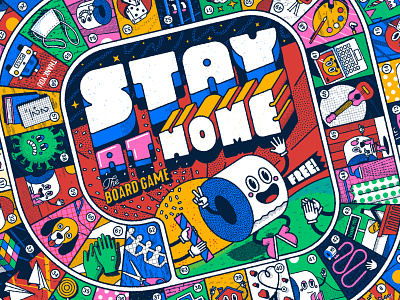 Stay at home, the board game II design game board game of the goose graphicdesign illustration lettering paper roll quarantine stay at home