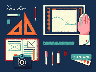 Skills · Diseño camera computer design graphic design illustration illustrator marker pen pantone pencil rules tools