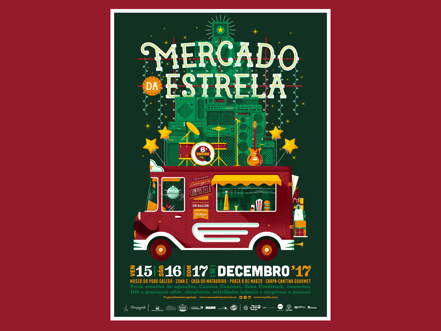 Mercado da Estrela 2017 lettering sign amps van band music christmas market poster illustration