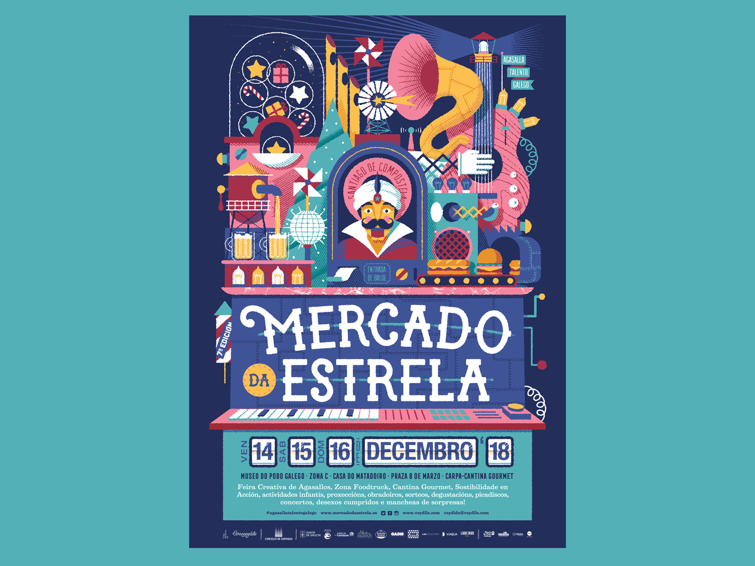 Mercado da Estrela 2018 christmas christmas tree design guitar illustration machine market music piano poster zoltar