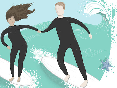 Surfers drawing illustration photoshop surfboard surfing wacom cintiq waves