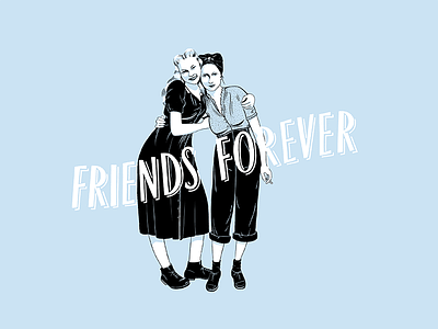 Friends forever blue design friends illustration lettering photoshop postcard women