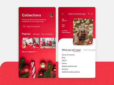 Christmas Gifts App app christmas clean design gifts holiday interface mobile modern red ui ux white