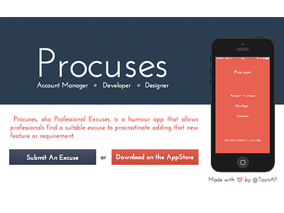 Procuses Website Mockup account manager app app site designer developer excuses flat ios minimal procuses simple