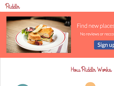 Riddlr Landing Page (Restaurant Discovery by Solving Riddles) creative food fun iap restaurant riddle web programming