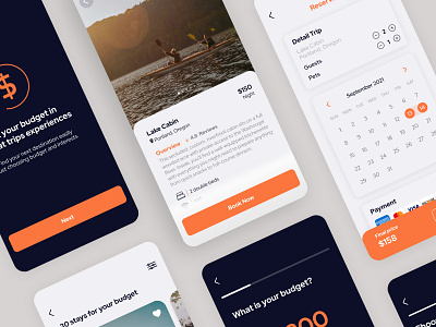 Low - Travel app budget design mobile onboarding travel trip uiux