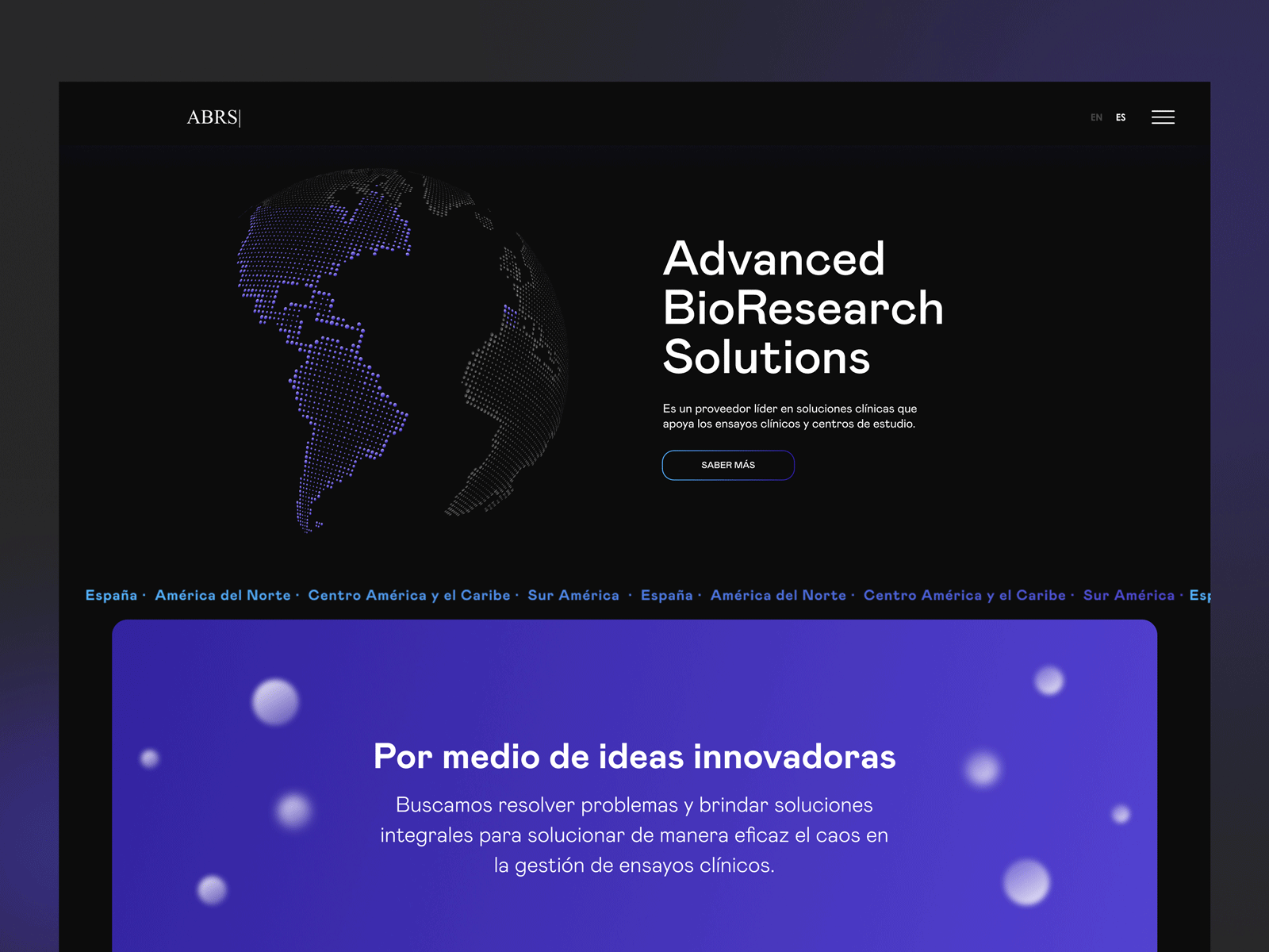 ABRS | Home page dark landing purple science ui web design website