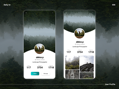 Daily UI 006 | User Profile app app design dailyui design designer graphic design mobile mobile app mobile design mobile ui nature profile ui ui design ui designer uidesign user profile ux web web design