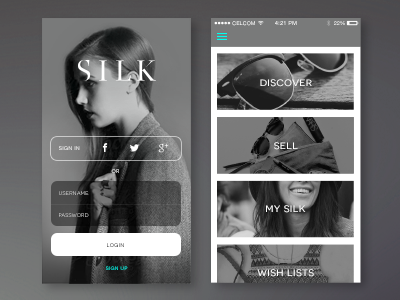 Silk App app app design application design fashion interface ios login mobile ui user interface ux
