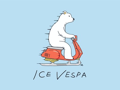 Polar bear and the ice vespa adobe photoshop drawing illustration vespa