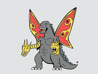 Fusion Godzilla art drawing godzilla illustration japan kaiju king ghidorah monster mothra