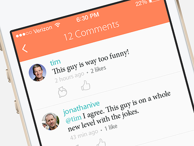 Discussion avatars comment comments conversation discussion ios iphone like orange prismatic reply ui