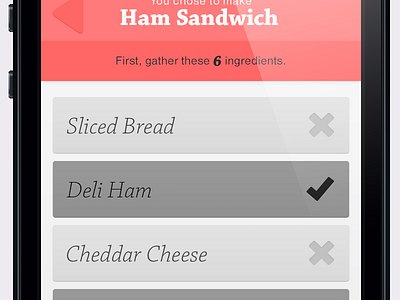 Gather V2 check checklist food ham sandwich ui