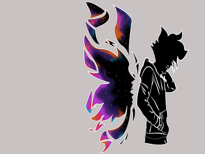 Personaje Anime con alas coloridas