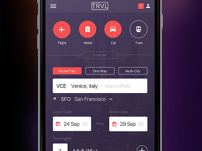 TRVL Home booking design ios travel ui ux