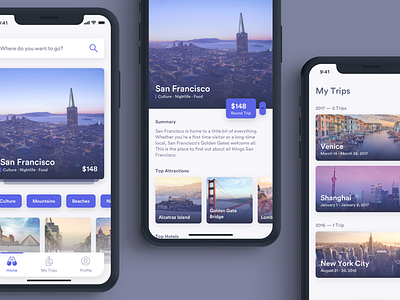 Trips Concept app detail flights ios listing mobile travel trip typography ui ux