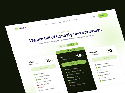 Molect Pricing Page Web Concept price list pricing page web web design