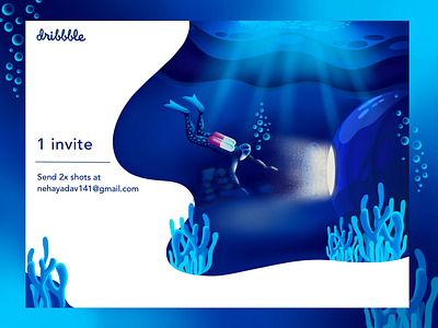 Underwater illustration! blue dribbble invitation invite submarine ui underwater ux web design