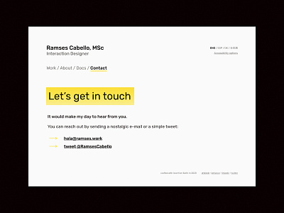 Portfolio WIP – Contact Section black contact dailyui gray layout minimal minimalist personal ui website yellow