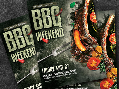 BBQ Weekend Flyer 4th of july barbecue barbeque bbq bbq party beef cook cooking event flyer food grill party grilled party restaurant sausage steak summer template weekend