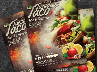 Taco Tuesdays Flyer cafe chef chili cooking design dinner download flyer food food flyer food menu hot lunch mexican mexico muertos party poster psd