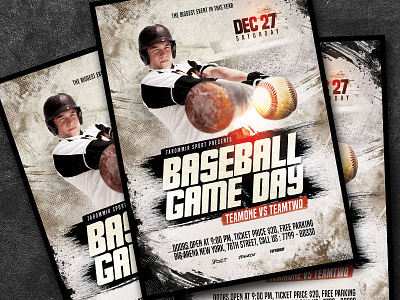 Baseball Game Day Flyer ball baseball baseball game baseball match baseball player baseball poster flyer game graphic league player poster print psd softball sport square flyer stadium template