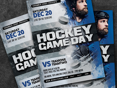 Hockey Flyer advertising athlete blue championship event flyer game helmet hockey hockey sport ice league match player poster puck skate skating sport